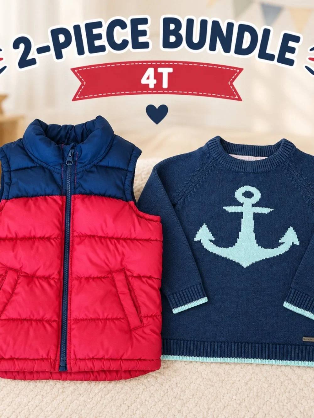 Boys 4T–6Y 2-Piece Fall Bundle – H&M Anchor Sweater + Old Navy Puffer Vest